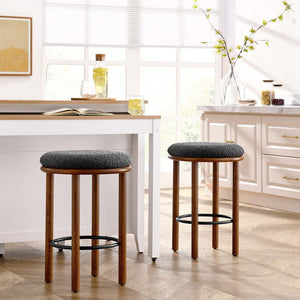 Modway Furniture Fable Boucle Fabric Counter Stools Set of 2 - Plush Comfort, Durable Design, Stylish Backless Seating Walnut Charcoal EEI-6818-WAL-CHA