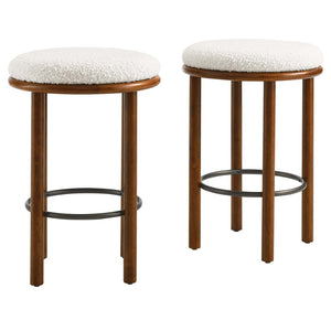 Modway Furniture Fable Boucle Fabric Counter Stools Set of 2 - Plush Comfort, Durable Design, Stylish Backless Seating Walnut Ivory EEI-6818-WAL-IVO