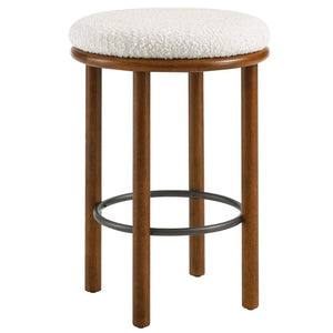 Modway Furniture Fable Boucle Fabric Counter Stools Set of 2 - Plush Comfort, Durable Design, Stylish Backless Seating Walnut Ivory EEI-6818-WAL-IVO