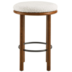 Modway Furniture Fable Boucle Fabric Counter Stools Set of 2 - Plush Comfort, Durable Design, Stylish Backless Seating Walnut Ivory EEI-6818-WAL-IVO