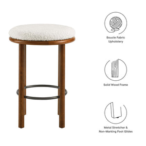 Modway Furniture Fable Boucle Fabric Counter Stools Set of 2 - Plush Comfort, Durable Design, Stylish Backless Seating Walnut Ivory EEI-6818-WAL-IVO