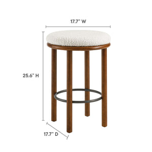 Modway Furniture Fable Boucle Fabric Counter Stools Set of 2 - Plush Comfort, Durable Design, Stylish Backless Seating Walnut Ivory EEI-6818-WAL-IVO