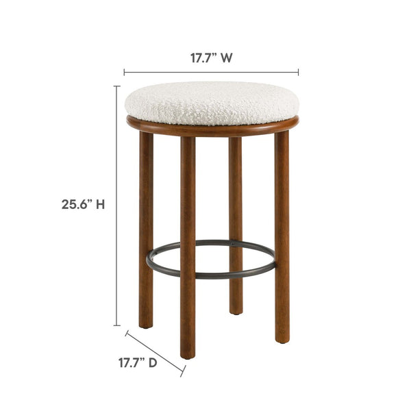 Modway Furniture Fable Boucle Fabric Counter Stools Set of 2 - Plush Comfort, Durable Design, Stylish Backless Seating Walnut Ivory EEI-6818-WAL-IVO