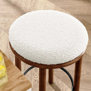 Modway Furniture Fable Boucle Fabric Counter Stools Set of 2 - Plush Comfort, Durable Design, Stylish Backless Seating Walnut Ivory EEI-6818-WAL-IVO
