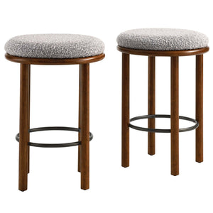 Modway Furniture Fable Boucle Fabric Counter Stools Set of 2 - Plush Comfort, Durable Design, Stylish Backless Seating Walnut Taupe EEI-6818-WAL-TAU
