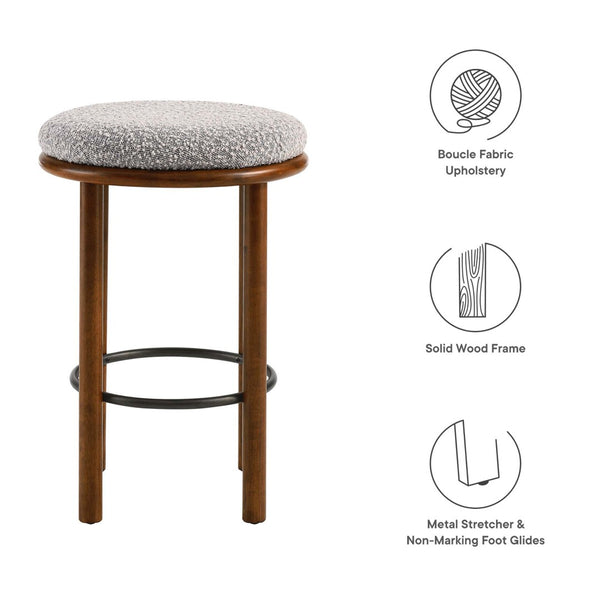 Modway Furniture Fable Boucle Fabric Counter Stools Set of 2 - Plush Comfort, Durable Design, Stylish Backless Seating Walnut Taupe EEI-6818-WAL-TAU