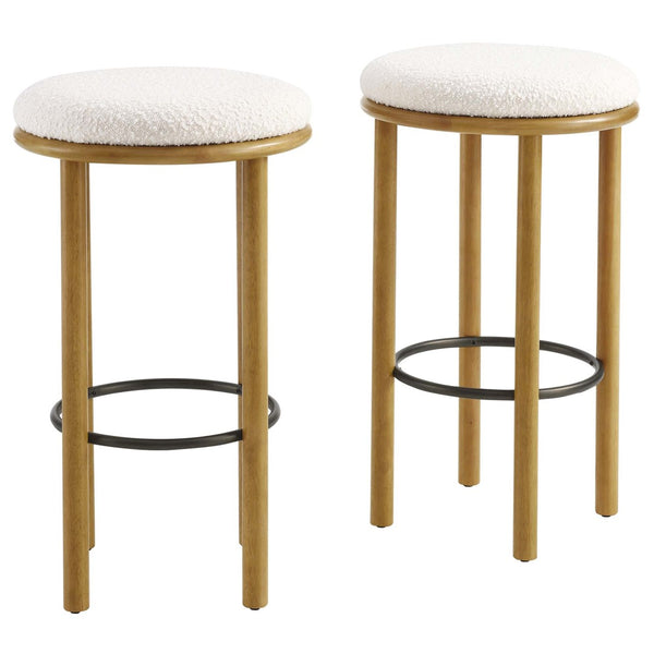 Modway Furniture Fable Boucle Fabric Bar Stools Set of 2 – Modern Comfort with Durable Design for Any Space Oak Ivory EEI-6819-OAK-IVO