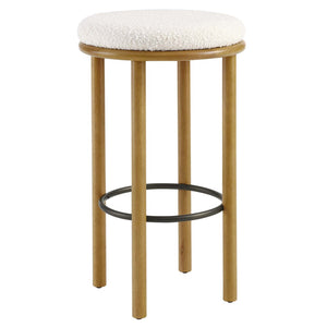 Modway Furniture Fable Boucle Fabric Bar Stools Set of 2 – Modern Comfort with Durable Design for Any Space Oak Ivory EEI-6819-OAK-IVO