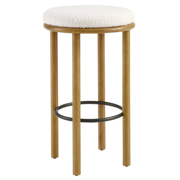 Modway Furniture Fable Boucle Fabric Bar Stools Set of 2 – Modern Comfort with Durable Design for Any Space Oak Ivory EEI-6819-OAK-IVO