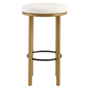 Modway Furniture Fable Boucle Fabric Bar Stools Set of 2 – Modern Comfort with Durable Design for Any Space Oak Ivory EEI-6819-OAK-IVO