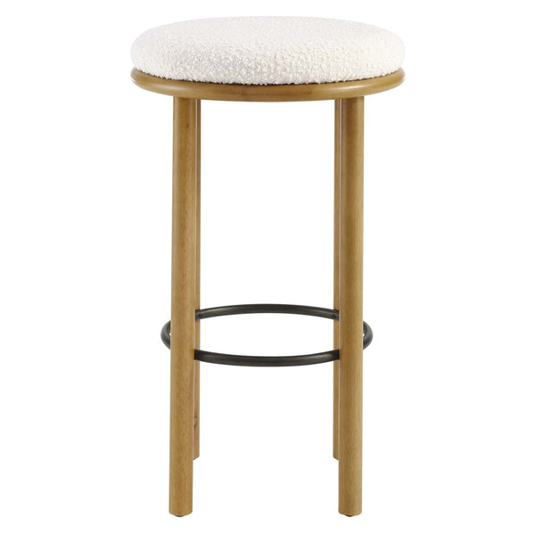 Modway Furniture Fable Boucle Fabric Bar Stools Set of 2 – Modern Comfort with Durable Design for Any Space Oak Ivory EEI-6819-OAK-IVO