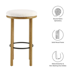 Modway Furniture Fable Boucle Fabric Bar Stools Set of 2 – Modern Comfort with Durable Design for Any Space Oak Ivory EEI-6819-OAK-IVO