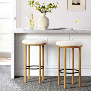Modway Furniture Fable Boucle Fabric Bar Stools Set of 2 – Modern Comfort with Durable Design for Any Space Oak Ivory EEI-6819-OAK-IVO
