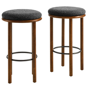Modway Furniture Fable Boucle Fabric Bar Stools Set of 2 – Modern Comfort with Durable Design for Any Space Walnut Charcoal EEI-6819-WAL-CHA