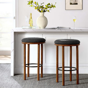 Modway Furniture Fable Boucle Fabric Bar Stools Set of 2 – Modern Comfort with Durable Design for Any Space Walnut Charcoal EEI-6819-WAL-CHA