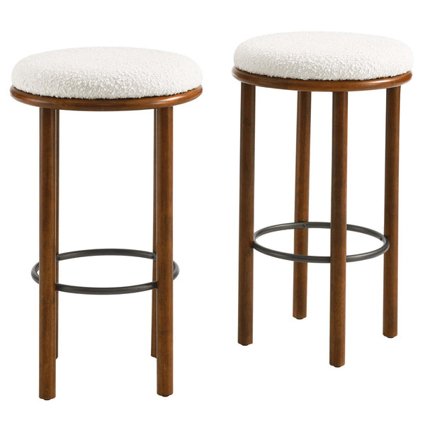 Modway Furniture Fable Boucle Fabric Bar Stools Set of 2 – Modern Comfort with Durable Design for Any Space Walnut Ivory EEI-6819-WAL-IVO