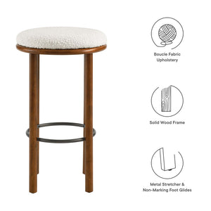 Modway Furniture Fable Boucle Fabric Bar Stools Set of 2 – Modern Comfort with Durable Design for Any Space Walnut Ivory EEI-6819-WAL-IVO