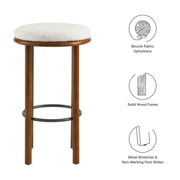 Modway Furniture Fable Boucle Fabric Bar Stools Set of 2 – Modern Comfort with Durable Design for Any Space Walnut Ivory EEI-6819-WAL-IVO