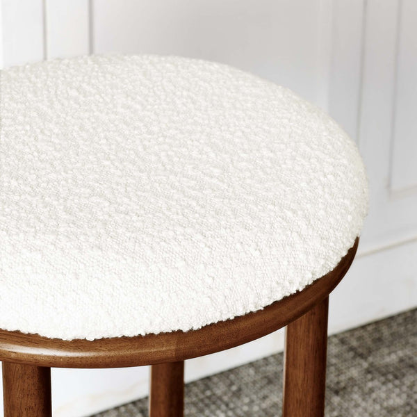 Modway Furniture Fable Boucle Fabric Bar Stools Set of 2 – Modern Comfort with Durable Design for Any Space Walnut Ivory EEI-6819-WAL-IVO