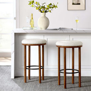Modway Furniture Fable Boucle Fabric Bar Stools Set of 2 – Modern Comfort with Durable Design for Any Space Walnut Ivory EEI-6819-WAL-IVO
