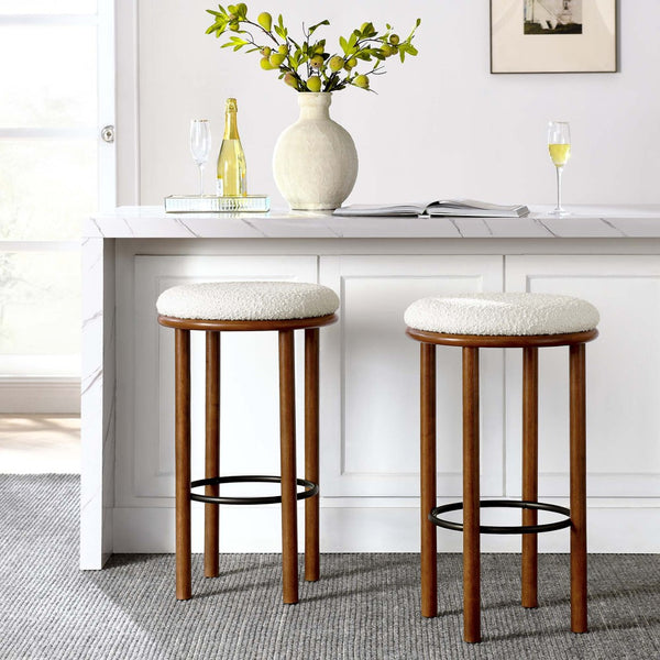 Modway Furniture Fable Boucle Fabric Bar Stools Set of 2 – Modern Comfort with Durable Design for Any Space Walnut Ivory EEI-6819-WAL-IVO