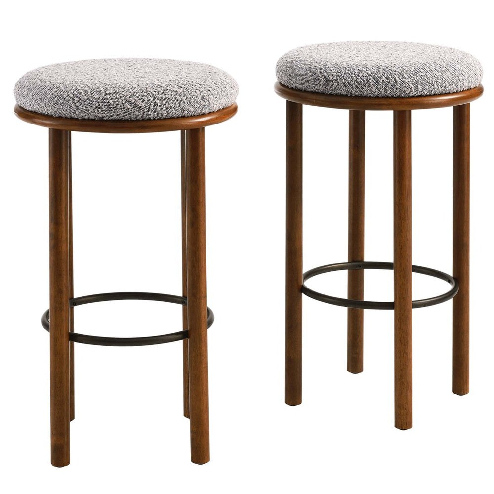 Modway Furniture Fable Boucle Fabric Bar Stools Set of 2 – Modern Comfort with Durable Design for Any Space Walnut Taupe EEI-6819-WAL-TAU