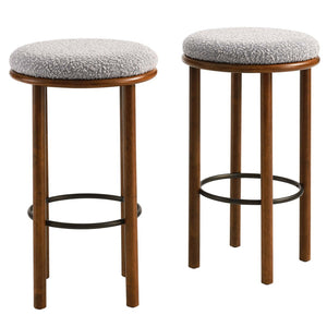 Modway Furniture Fable Boucle Fabric Bar Stools Set of 2 – Modern Comfort with Durable Design for Any Space Walnut Taupe EEI-6819-WAL-TAU