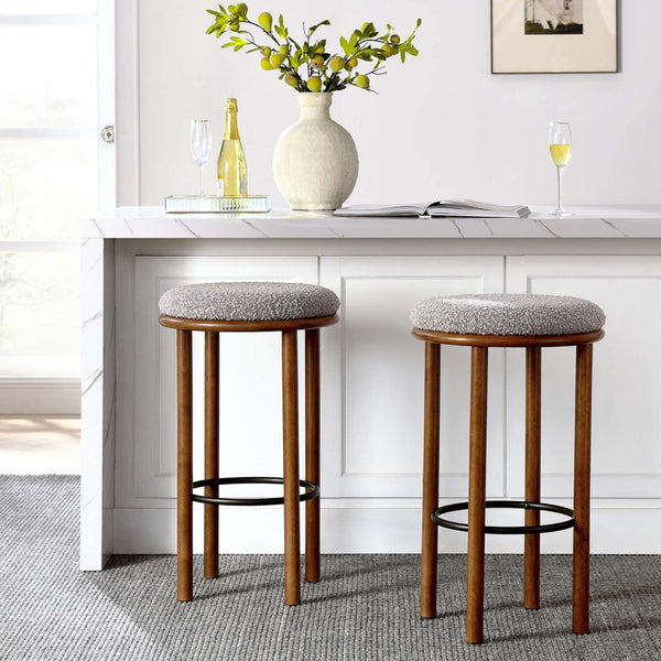Modway Furniture Fable Boucle Fabric Bar Stools Set of 2 – Modern Comfort with Durable Design for Any Space Walnut Taupe EEI-6819-WAL-TAU