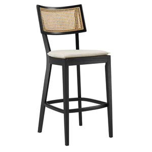 Modway Furniture Caledonia Wood Bar Stools Set of 2 - Stylish Elm Frame, Plush Cushions, Perfect for Any Space Black Beige EEI-6820-BLK-BEI