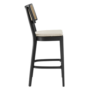 Modway Furniture Caledonia Wood Bar Stools Set of 2 - Stylish Elm Frame, Plush Cushions, Perfect for Any Space Black Beige EEI-6820-BLK-BEI