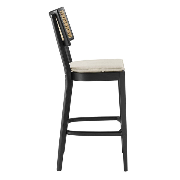 Modway Furniture Caledonia Wood Bar Stools Set of 2 - Stylish Elm Frame, Plush Cushions, Perfect for Any Space Black Beige EEI-6820-BLK-BEI