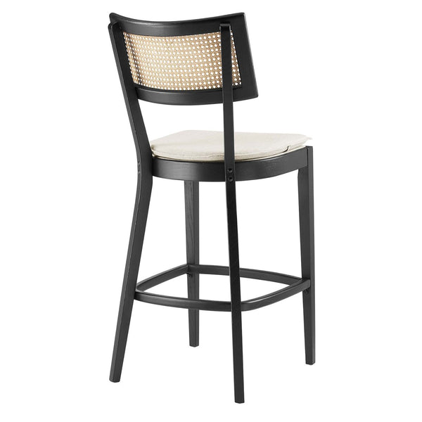 Modway Furniture Caledonia Wood Bar Stools Set of 2 - Stylish Elm Frame, Plush Cushions, Perfect for Any Space Black Beige EEI-6820-BLK-BEI