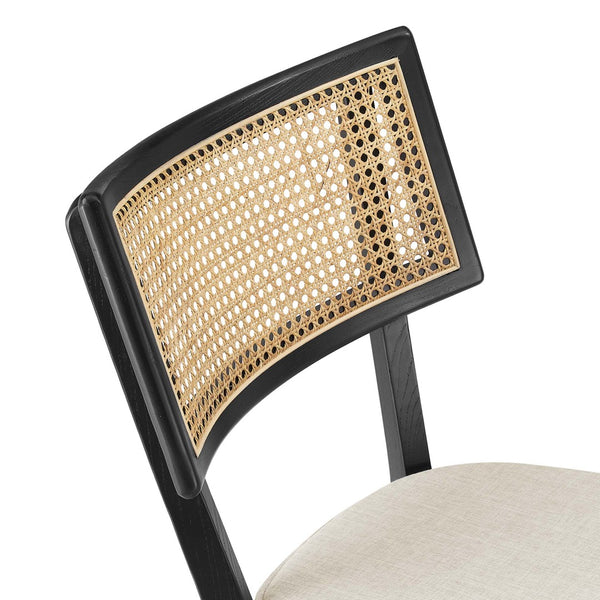 Modway Furniture Caledonia Wood Bar Stools Set of 2 - Stylish Elm Frame, Plush Cushions, Perfect for Any Space Black Beige EEI-6820-BLK-BEI