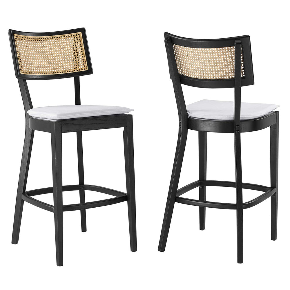 Modway Furniture Caledonia Wood Bar Stools Set of 2 - Stylish Elm Frame, Plush Cushions, Perfect for Any Space Black White EEI-6820-BLK-WHI