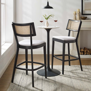 Modway Furniture Caledonia Wood Bar Stools Set of 2 - Stylish Elm Frame, Plush Cushions, Perfect for Any Space Black White EEI-6820-BLK-WHI