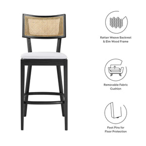 Modway Furniture Caledonia Wood Bar Stools Set of 2 - Stylish Elm Frame, Plush Cushions, Perfect for Any Space Black White EEI-6820-BLK-WHI
