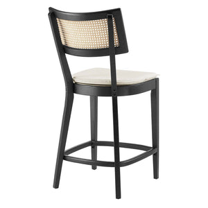 Modway Furniture Caledonia Wood Counter Stools Set of 2 – Stylish Elm Frame with Rattan Backrest for Comfort & Support Black Beige EEI-6821-BLK-BEI