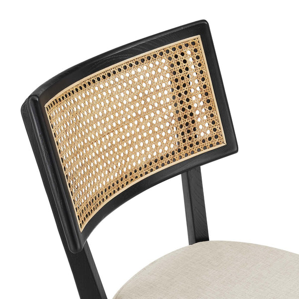 Modway Furniture Caledonia Wood Counter Stools Set of 2 – Stylish Elm Frame with Rattan Backrest for Comfort & Support Black Beige EEI-6821-BLK-BEI