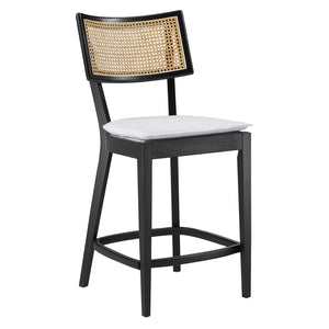 Modway Furniture Caledonia Wood Counter Stools Set of 2 – Stylish Elm Frame with Rattan Backrest for Comfort & Support Black White EEI-6821-BLK-WHI