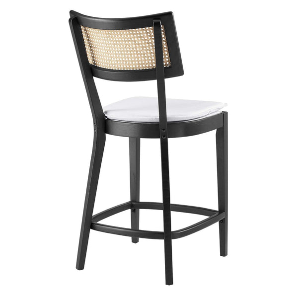 Modway Furniture Caledonia Wood Counter Stools Set of 2 – Stylish Elm Frame with Rattan Backrest for Comfort & Support Black White EEI-6821-BLK-WHI