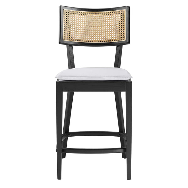 Modway Furniture Caledonia Wood Counter Stools Set of 2 – Stylish Elm Frame with Rattan Backrest for Comfort & Support Black White EEI-6821-BLK-WHI