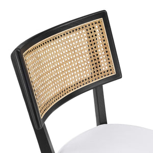 Modway Furniture Caledonia Wood Counter Stools Set of 2 – Stylish Elm Frame with Rattan Backrest for Comfort & Support Black White EEI-6821-BLK-WHI