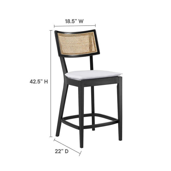 Modway Furniture Caledonia Wood Counter Stools Set of 2 – Stylish Elm Frame with Rattan Backrest for Comfort & Support Black White EEI-6821-BLK-WHI