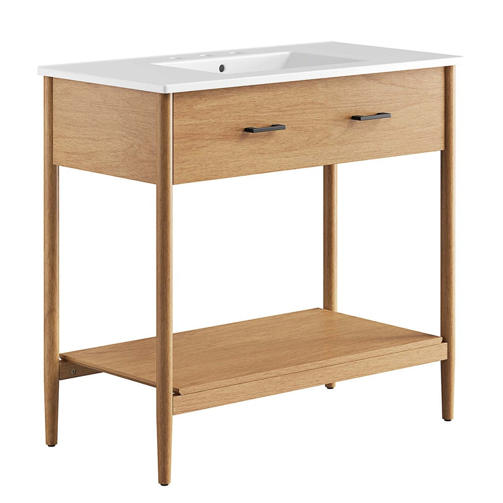 Modway Furniture Zaire 36" Bathroom Vanity by Modway - Mid-Century Modern Design with Ample Storage and Style Natural White EEI-6822-NAT-WHI