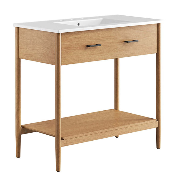 Modway Furniture Zaire 36" Bathroom Vanity by Modway - Mid-Century Modern Design with Ample Storage and Style Natural White EEI-6822-NAT-WHI