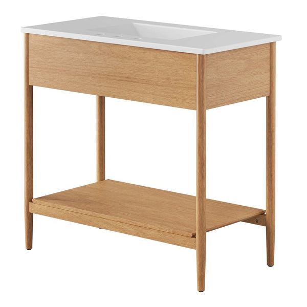 Modway Furniture Zaire 36" Bathroom Vanity by Modway - Mid-Century Modern Design with Ample Storage and Style Natural White EEI-6822-NAT-WHI