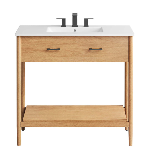 Modway Furniture Zaire 36" Bathroom Vanity by Modway - Mid-Century Modern Design with Ample Storage and Style Natural White EEI-6822-NAT-WHI