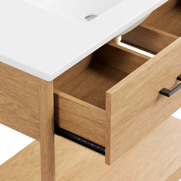 Modway Furniture Zaire 36" Bathroom Vanity by Modway - Mid-Century Modern Design with Ample Storage and Style Natural White EEI-6822-NAT-WHI