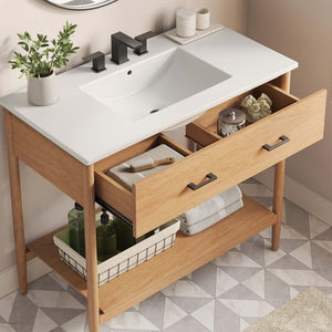 Modway Furniture Zaire 36" Bathroom Vanity by Modway - Mid-Century Modern Design with Ample Storage and Style Natural White EEI-6822-NAT-WHI