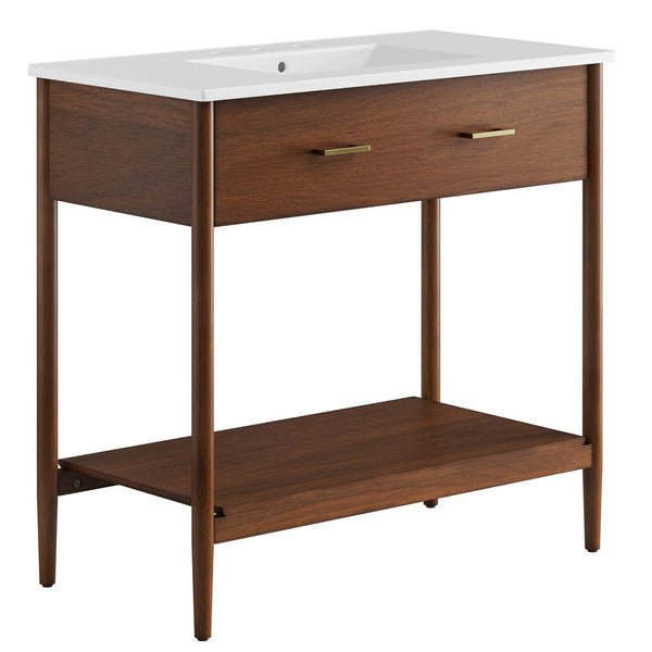 Modway Furniture Zaire 36" Bathroom Vanity by Modway - Mid-Century Modern Design with Ample Storage and Style Walnut White EEI-6822-WAL-WHI